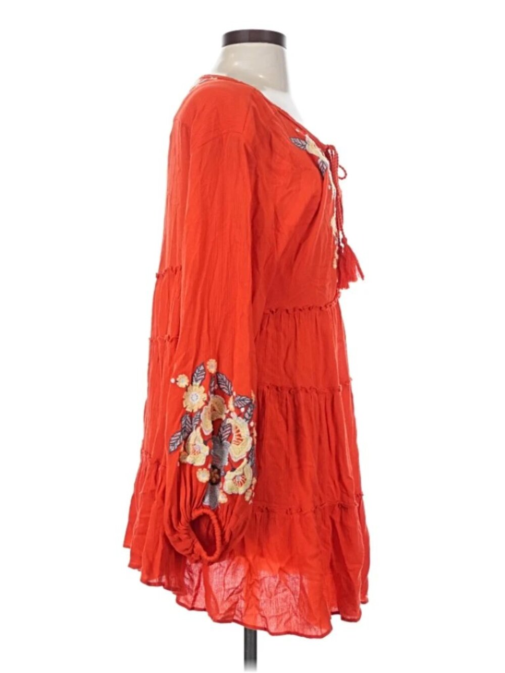 Free People Spell On You Embroidered Babydoll Dress Medium Orange Red Boho - Picture 5 of 7